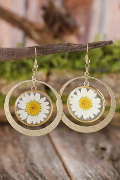 New Dear-Lover Daisy Disc Dangle Hook Earrings Gold