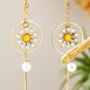 Outlet Dear-Lover Daisy Pearl Alloy Hoop Dangle Earrings Gold