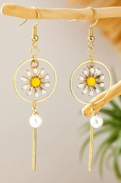 Outlet Dear-Lover Daisy Pearl Alloy Hoop Dangle Earrings Gold