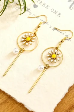 Outlet Dear-Lover Daisy Pearl Alloy Hoop Dangle Earrings Gold