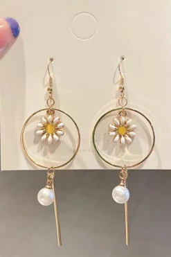 Outlet Dear-Lover Daisy Pearl Alloy Hoop Dangle Earrings Gold