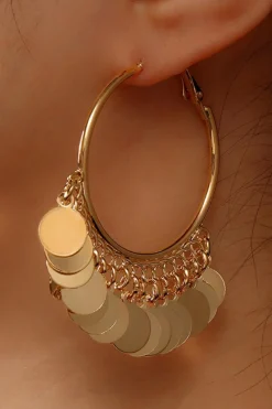 Sale Dear-Lover Disc Tasseled Hoop Earrings Gold