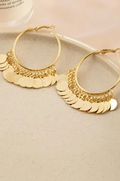 Sale Dear-Lover Disc Tasseled Hoop Earrings Gold