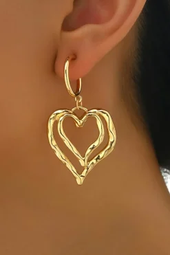 Outlet Dear-Lover Double Heart Shape Plated Alloy Dangle Earrings Gold
