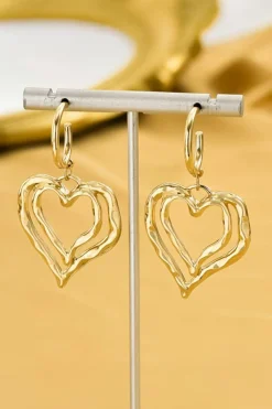 Outlet Dear-Lover Double Heart Shape Plated Alloy Dangle Earrings Gold