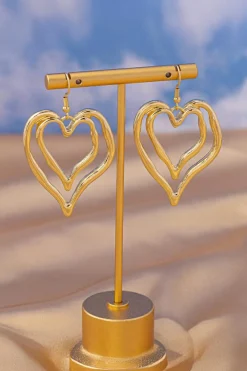 Outlet Dear-Lover Double Heart Shape Plated Alloy Dangle Earrings Gold
