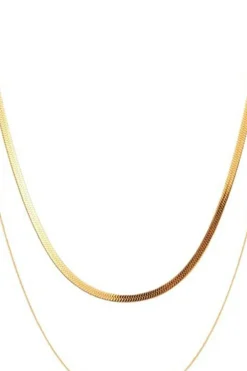 Discount Dear-Lover Double Layer Clavicle Snake Chain Necklace Gold
