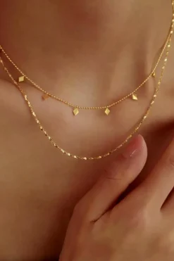 Online Dear-Lover Double-Layered Skinny Plated Alloy Necklace Gold