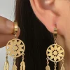 Best Dear-Lover Dream Catcher Feather Fringed Alloy Dangle Earrings Gold