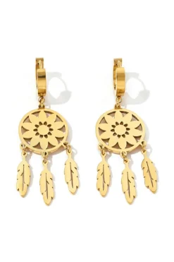 Best Dear-Lover Dream Catcher Feather Fringed Alloy Dangle Earrings Gold