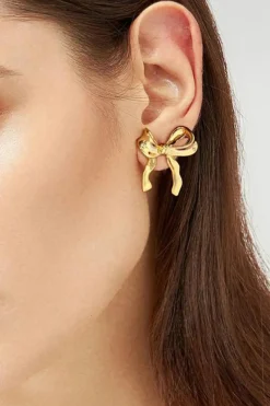 New Dear-Lover Elegant Bow Design Plated Studded Earrings Gold