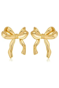 New Dear-Lover Elegant Bow Design Plated Studded Earrings Gold