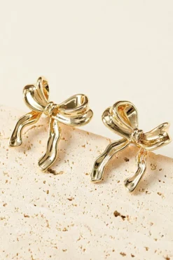 New Dear-Lover Elegant Bow Design Plated Studded Earrings Gold