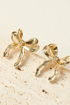New Dear-Lover Elegant Bow Design Plated Studded Earrings Gold
