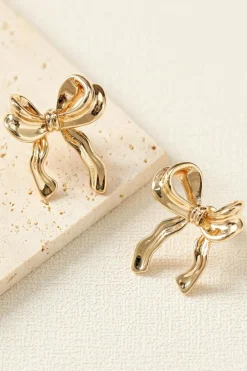 New Dear-Lover Elegant Bow Design Plated Studded Earrings Gold