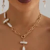 Sale Dear-Lover Faux Pearl Daisy Jointed Chain Choker Necklace Gold