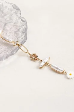 Sale Dear-Lover Faux Pearl Daisy Jointed Chain Choker Necklace Gold
