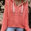 Best Dear-Lover Cable Knit V Neck Contrast Drawstring Hooded Sweater Gold Flame