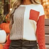 Fashion Dear-Lover Colorblock Patched Pocket Drop Shoulder Sweater Gold Flame