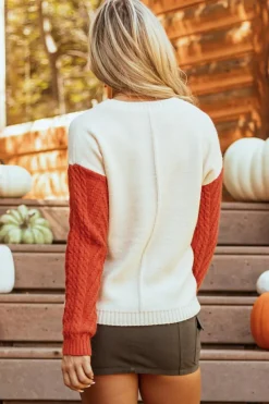 Fashion Dear-Lover Colorblock Patched Pocket Drop Shoulder Sweater Gold Flame