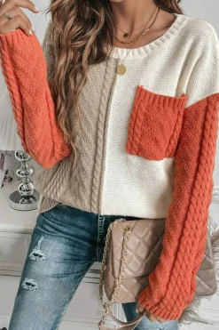 Fashion Dear-Lover Colorblock Patched Pocket Drop Shoulder Sweater Gold Flame