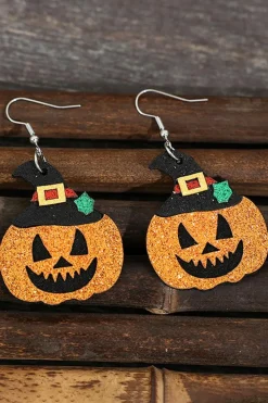 Outlet Dear-Lover Halloween Pumpkin Dangle Earrings Gold Flame