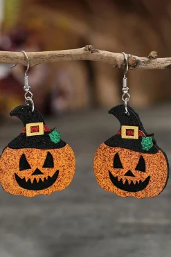 Outlet Dear-Lover Halloween Pumpkin Dangle Earrings Gold Flame