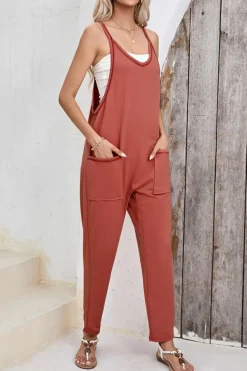 Clearance Dear-Lover Side Pockets Harem Pants Sleeveless V Neck Jumpsuit Gold Flame