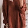 Discount Dear-Lover Solid Color Textured Crew Neck Loose Sweater Gold Flame
