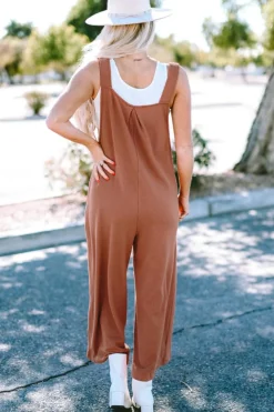 Best Dear-Lover Textured Buttoned Straps Ruched Wide Leg Jumpsuit Gold Flame