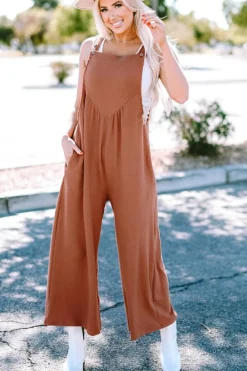 Best Dear-Lover Textured Buttoned Straps Ruched Wide Leg Jumpsuit Gold Flame
