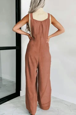 Best Dear-Lover Textured Buttoned Straps Ruched Wide Leg Jumpsuit Gold Flame