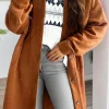 Online Dear-Lover Textured Collared Drop Shoulder Buttoned Front Duster Coat Gold Flame