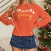 Clearance Dear-Lover Thanks Giving Letter Graphic Crew Neck Sweater Gold Flame