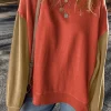 New Dear-Lover Two Tone Patchwork Drop Shoulder Pullover Sweatshirt Gold Flame