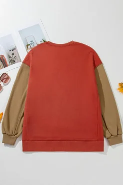 New Dear-Lover Two Tone Patchwork Drop Shoulder Pullover Sweatshirt Gold Flame