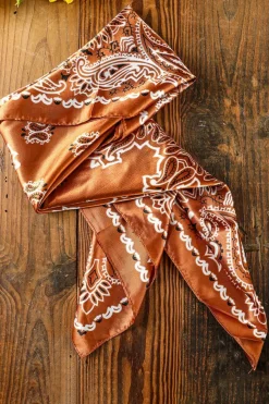 Best Dear-Lover Vintage Fashion Satin Paisley Flower Prints Square Scarf Gold Flame