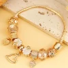 Fashion Dear-Lover Flower Heart Charm Plated Alloy Bracelet Gold