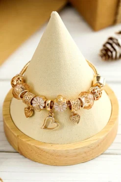 Fashion Dear-Lover Flower Heart Charm Plated Alloy Bracelet Gold