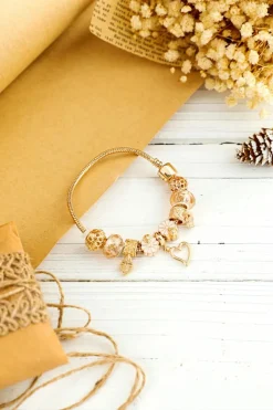 Fashion Dear-Lover Flower Heart Charm Plated Alloy Bracelet Gold