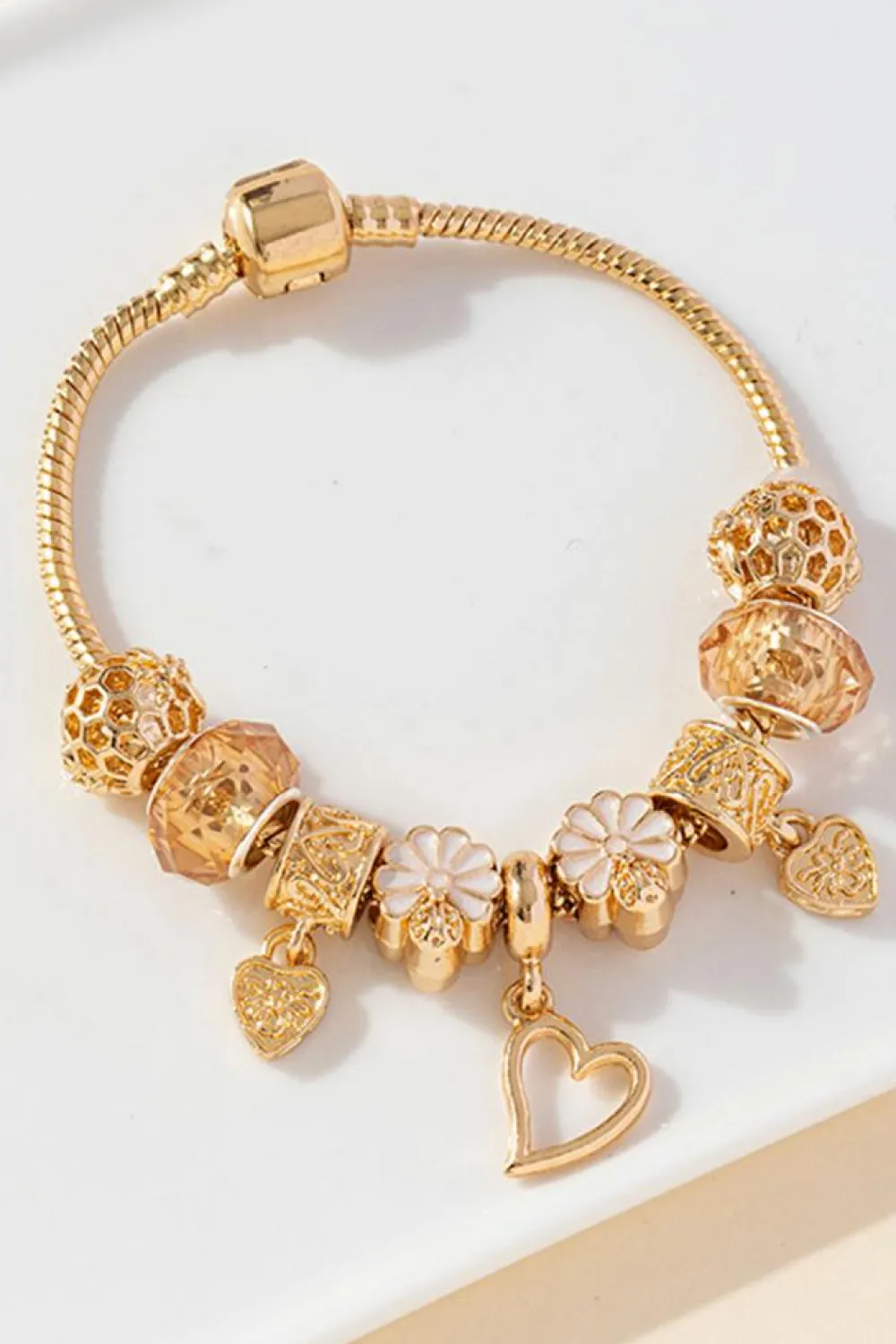 Fashion Dear-Lover Flower Heart Charm Plated Alloy Bracelet Gold