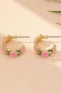 Discount Dear-Lover Flower Pattern C-shape Plated Alloy Earrings Gold