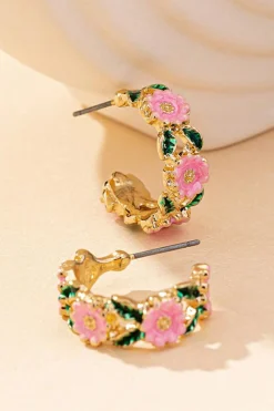Discount Dear-Lover Flower Pattern C-shape Plated Alloy Earrings Gold