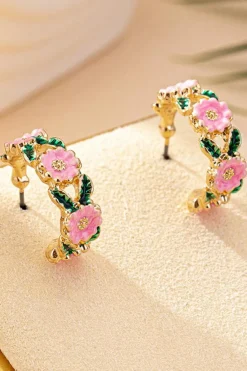 Discount Dear-Lover Flower Pattern C-shape Plated Alloy Earrings Gold