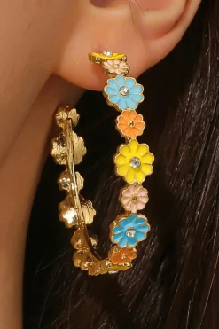 Sale Dear-Lover Flower Rhinestone Decor Plated Alloy Hook Earrings Gold
