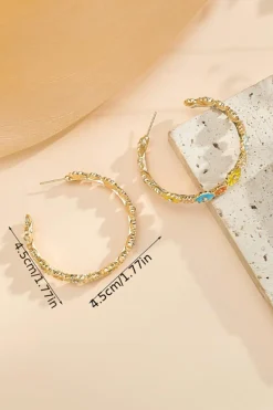 Sale Dear-Lover Flower Rhinestone Decor Plated Alloy Hook Earrings Gold