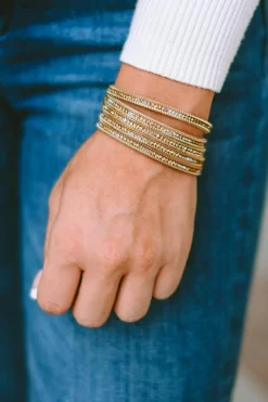 Discount Dear-Lover Full Diamond Leather Wide Plated Magnetic Buckle Bracelet Gold