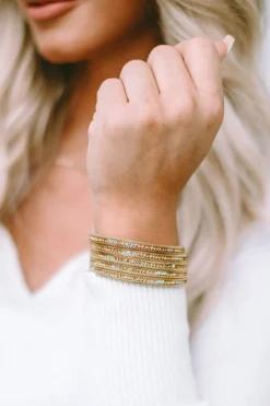 Discount Dear-Lover Full Diamond Leather Wide Plated Magnetic Buckle Bracelet Gold