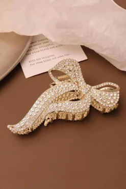 Fashion Dear-Lover Full Pearl Bow Knot Hair Claw Clip Gold