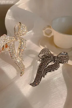 Fashion Dear-Lover Full Pearl Bow Knot Hair Claw Clip Gold